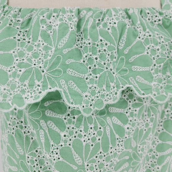 Ann Taylor LOFT Tank Top Green Eyelet Ruffle Square Neck Sleeveless Shirt - Picture 3 of 8